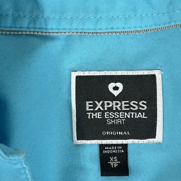 EXPRESS Essential Shirts XS Lot of 2 Turquoise Gray Button Down Long Sleeve - Picture 5 of 11